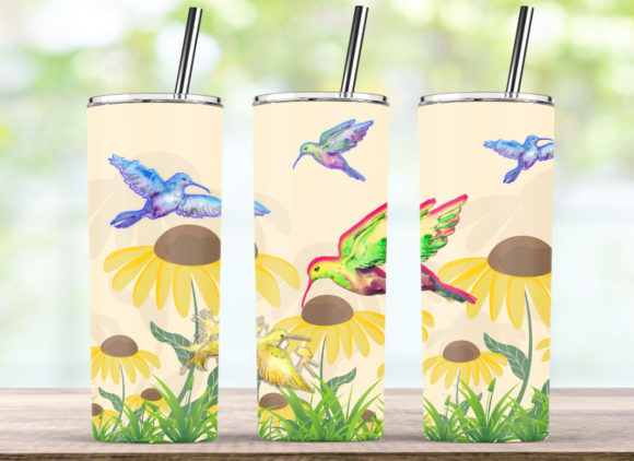 Bird Hummingbird Sunflower Grass Tumbler