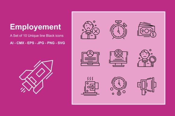 Employment Line Black Icon Set