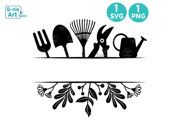 Floral Garden Tools Split Frame SVG
