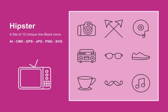Hipster Line Black Icon Set