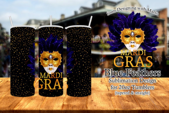 Mardi Gras Blue Feather Mask Tumbler