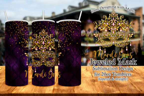 Mardi Gras Jeweled Mask Tumbler Wrap